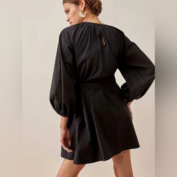 Reformation Rennae Dress midi length puffy sleeves waist tide - Picture 5 of 12